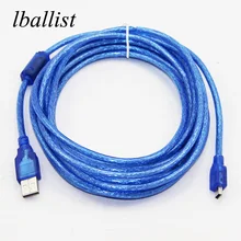 lballist Mini 5Pin USB Cable USB 2.0 Type A Male to Mini 5P Male Foil+Braided Shielded 1.5m 1.8m 3m 5m 10m