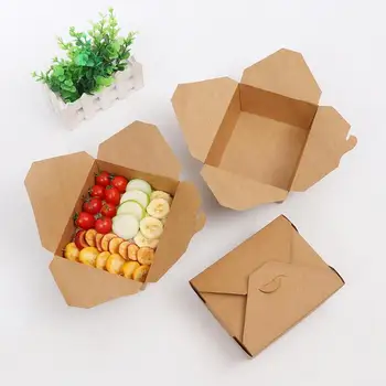 

Disposable Kraft Paper Lunch Box Eco Friendly Anti Oil Leakproof Takeaway Picnic Box Travel Food Containers LX5053