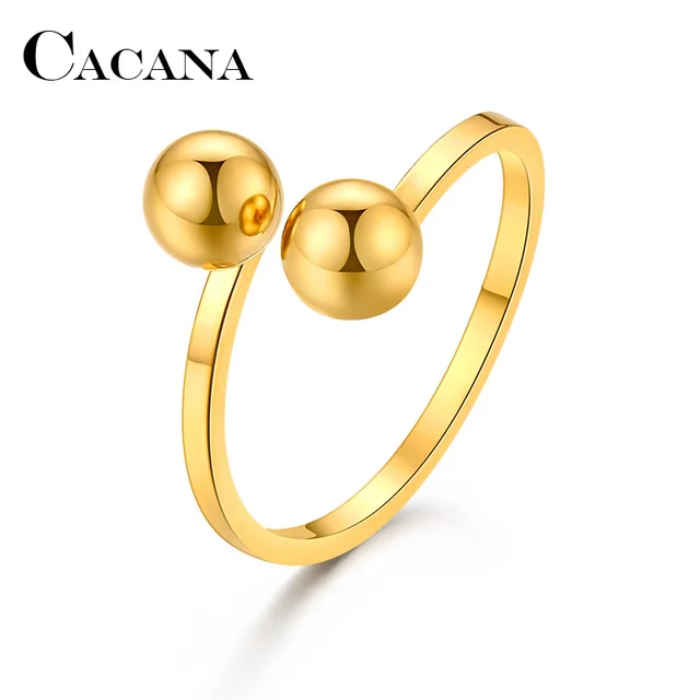 CACANA Titanium Stainless Steel Rings For Women Double Ball Engagement Fashion J CACANA Titanium Stainless Steel Rings For Women Double Ball Engagement Fashion J