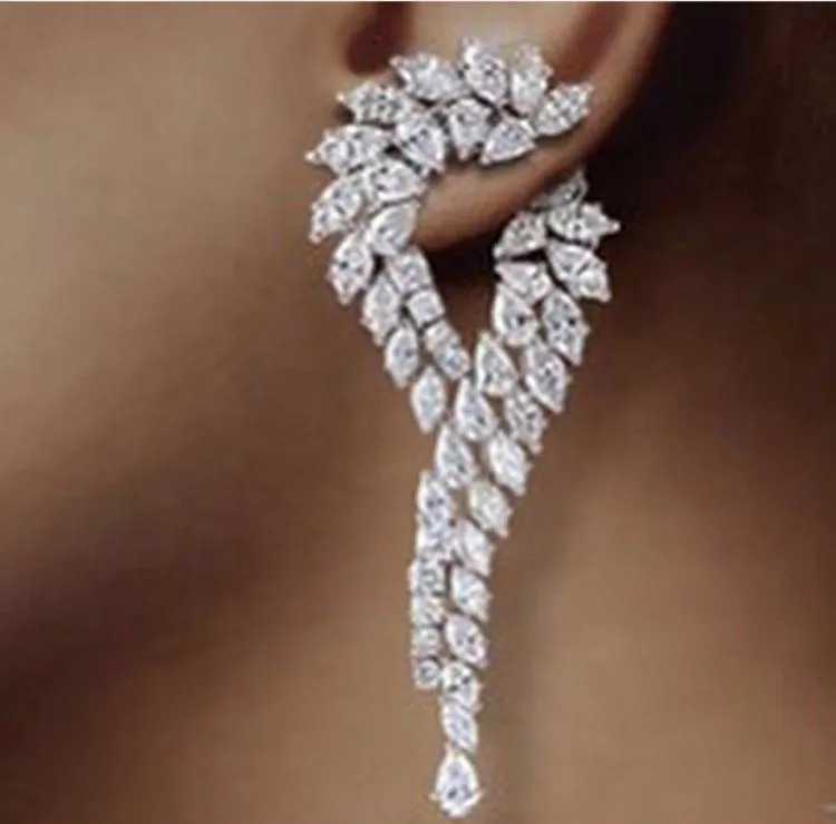 Waterdrop Earrings Brinco Zirconia Luxury Cubic Zirconia Cz Unique Curve Big Long Fashion Party Wedding Earrings