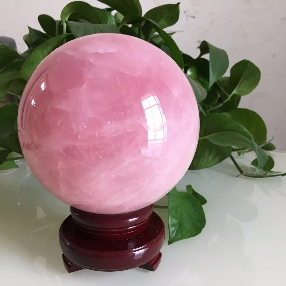 Healing Crystal Natural Pink Rose Quartz Gemstone Ball Divination Spher.lo