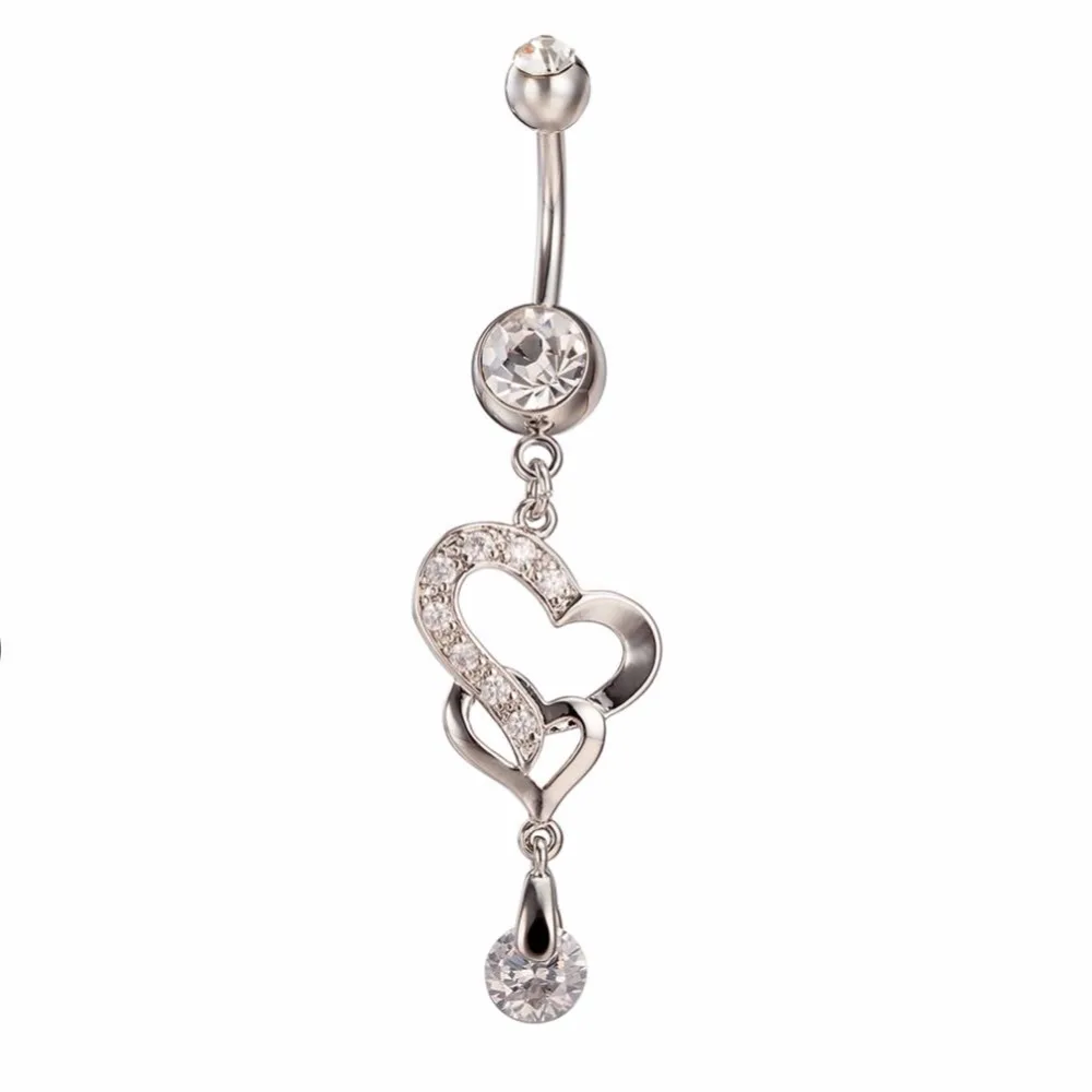 Summer Style CZ Crystal Zircon Heart Dangle Navel Button Belly Piercing
