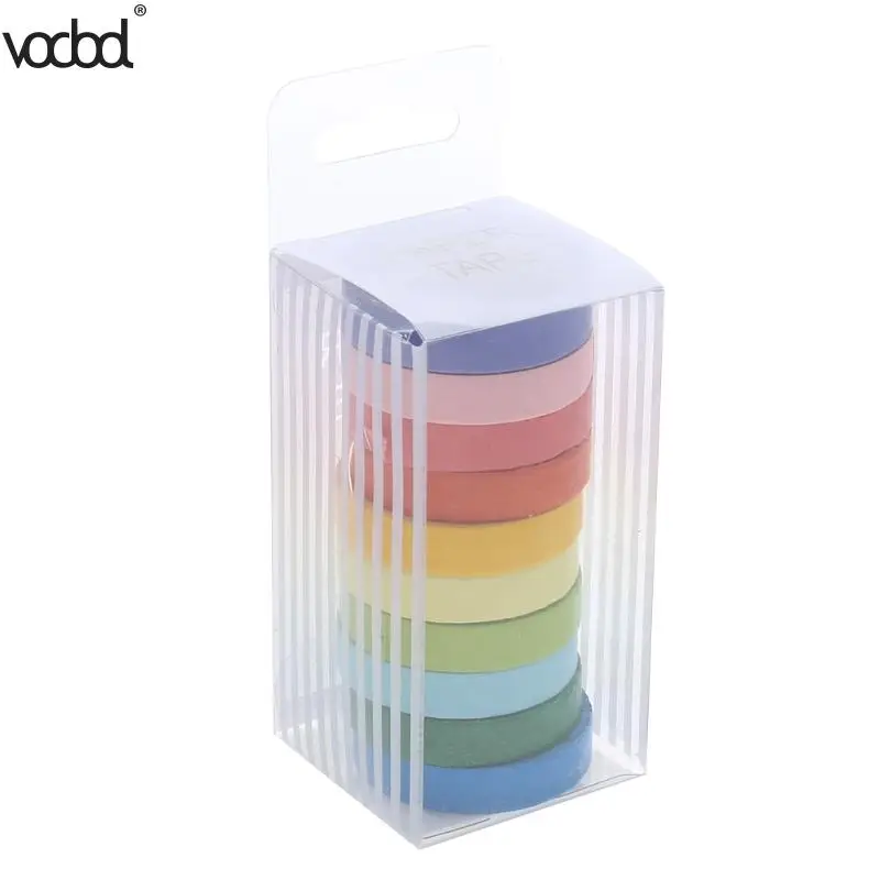 

VODOOL 10pcs Candy Color Rainbow Paper Tape Writable Washi Tapes Sticker Material Escolar Office School Papelaria Stationery