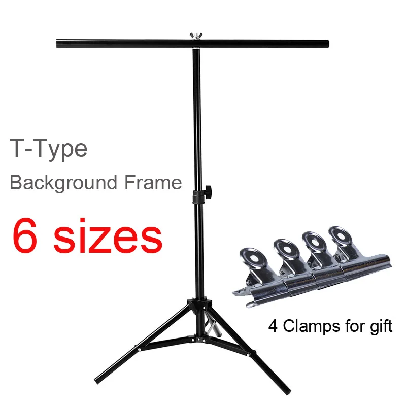 

Photo Studio Metal T-type Background Frame PVC Backdrop Support Holder Stand for Photography with 4 Clamps