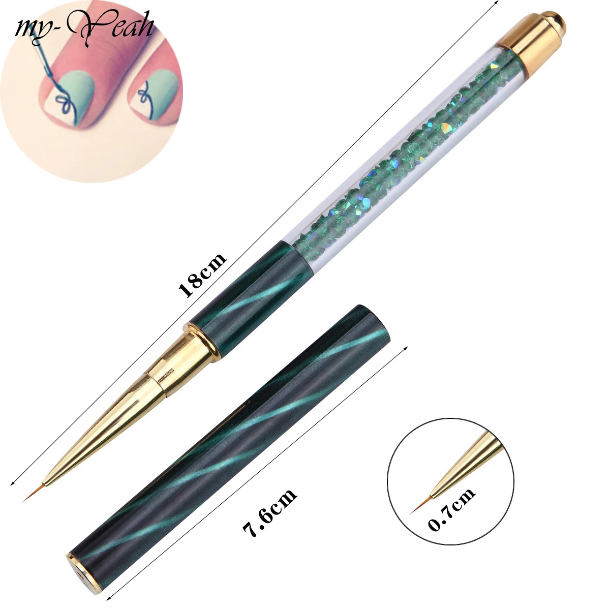 my-Yeah Nail Art Multipurpose Cat Eye Rhinestone Paint Brush Kit Acrylic Gel Polish Extension 3D Liner Flower DIY Gradient Pens - Цвет: green