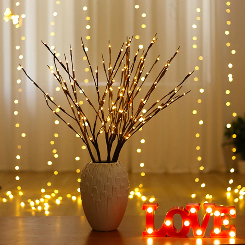 LED Willow Branch Lamp Floral Lights 20 Bulbs Tall Vase Filler Willow Twig Home Christmas Wedding Party Decorative Lights Lamp