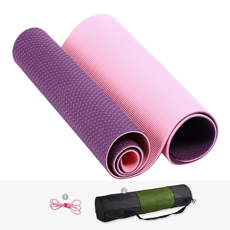 

0.6 cm Professional Yoga Mats Double Color TPE Eco-Non-slip Fitness Mat with Strap Yoga Bag for Pilates and Floor Workout
