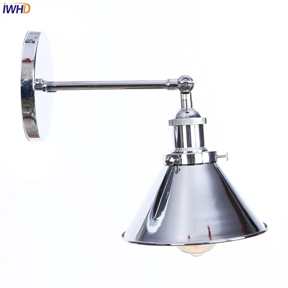 IWHD Silver Retro Vintage Antique Wall Lamp Beside Bedroom Bathroom Loft Style Industrial Wall Light Fixtures Edison Sconce