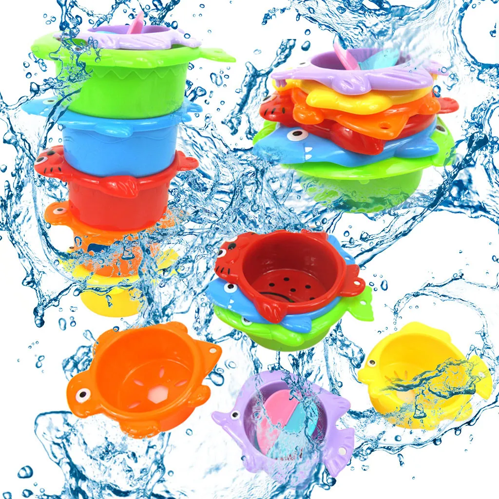 6 шт./компл. мини морские черепахи складывающиеся стаканчики Развивающие игрушки для малышей радужные цветные фигурки складные башня