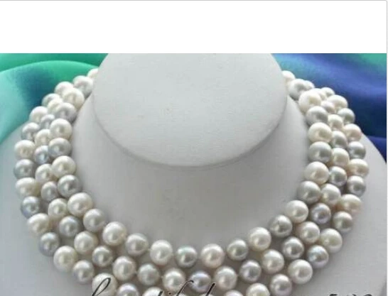 

Z3052 BEAUTIFUL 50" 11mm white gray round freshwater pearl necklace NEW