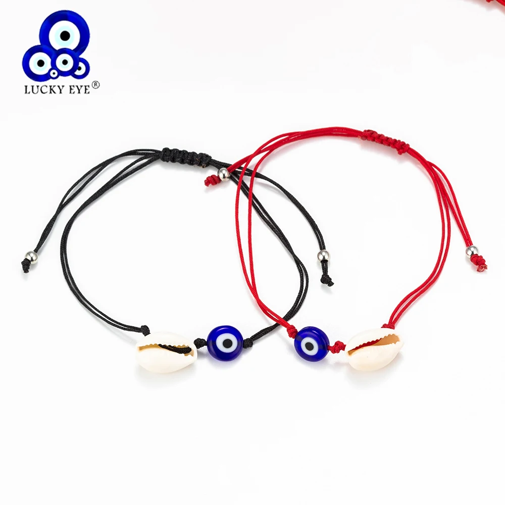 

Lucky Eye Shell Braided Leather Bracelets Anklet Evil Eye Black Red Rope Bracelet For Men Women Retro Punk Jewelry EY6125