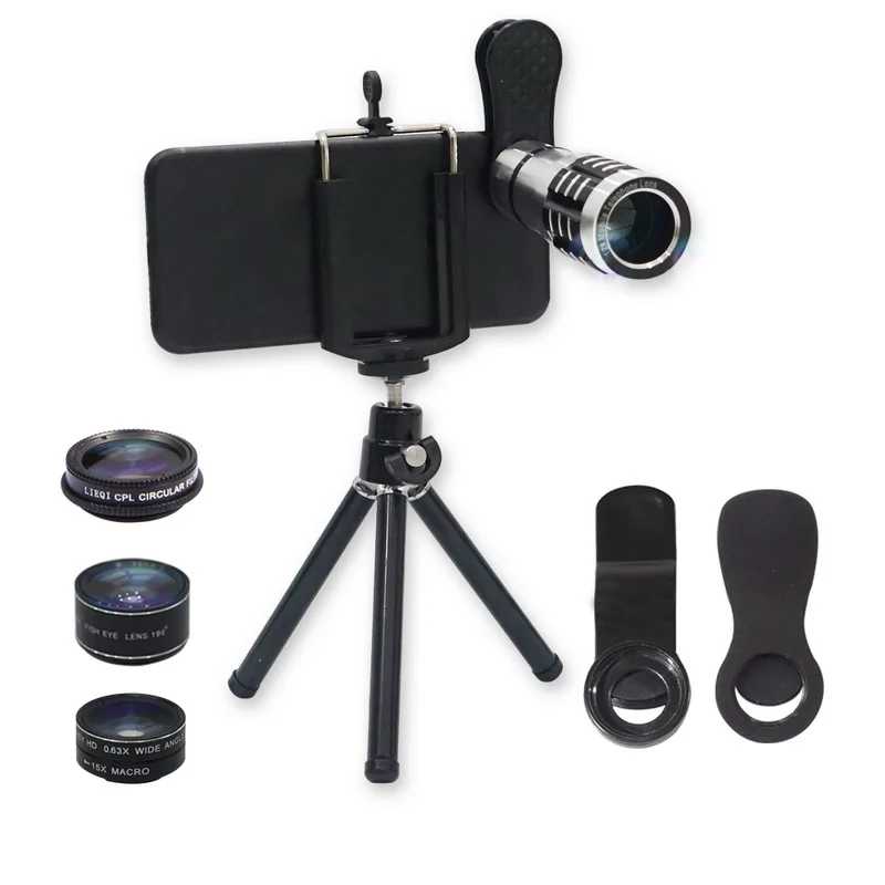 LIEQI Camera Lens kits,5 in 1 HD Universal Clip On Phone lens, 12X