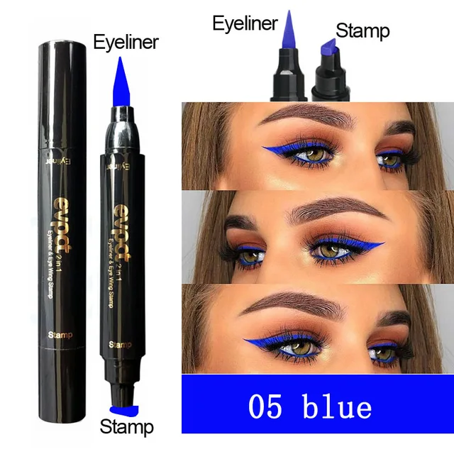 Evpct 2 In1 Liquid Glitter Eyeliner Stamp 7 Color Blue Brown Smoky Eyes Thin Wing Seal Makeup Black Eye Liner Pencil Tslm1 Eyeliner Aliexpress