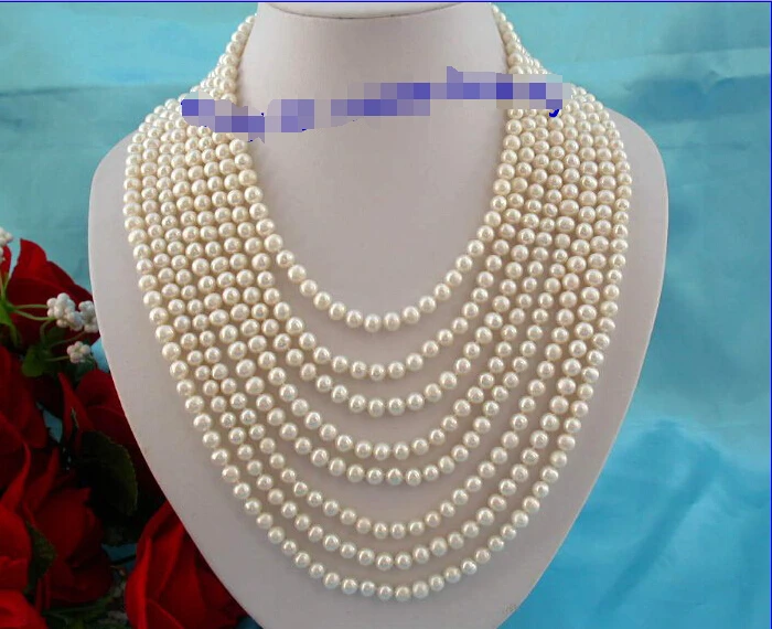 

FREE shipping>>>>stunning 8rows 7mm round white freshwater pearls necklace g222 new