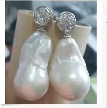 

free shipping gorgeous 20-28mm south sea baroque white pearl earring 925s