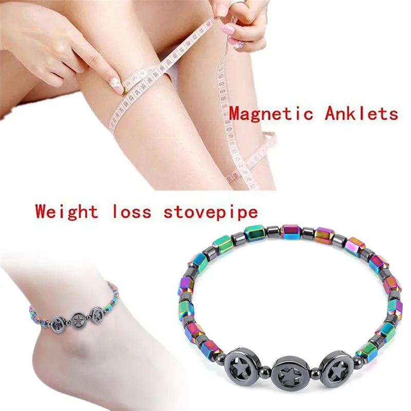 1pcs Weight Loss Round Black Stone Therapy Anklet Health Care