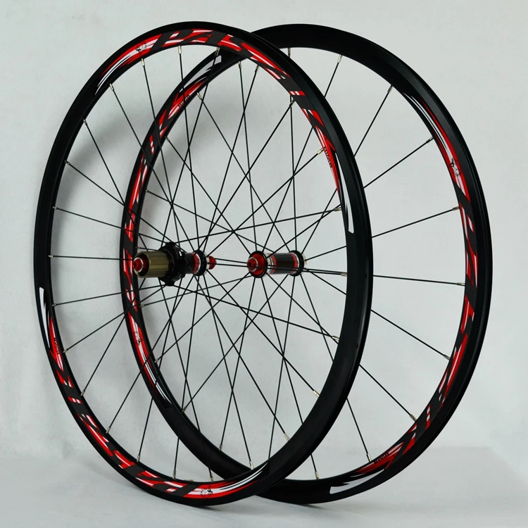 Горячая 700C колеса из углеродного волокна bmx дорожное Велосипедное колесо 30 мм обод из алюминия дорожный набор V/C тормозные велосипедные колеса - Цвет: Black Red