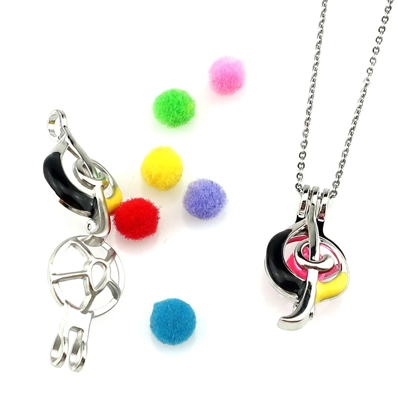 K1046 Enamel Score Treble G Clef Music Note Beads Cage Locket Pendant Necklace K1046 Enamel Score Treble G Clef Music Note Beads Cage Locket Pendant Necklace
