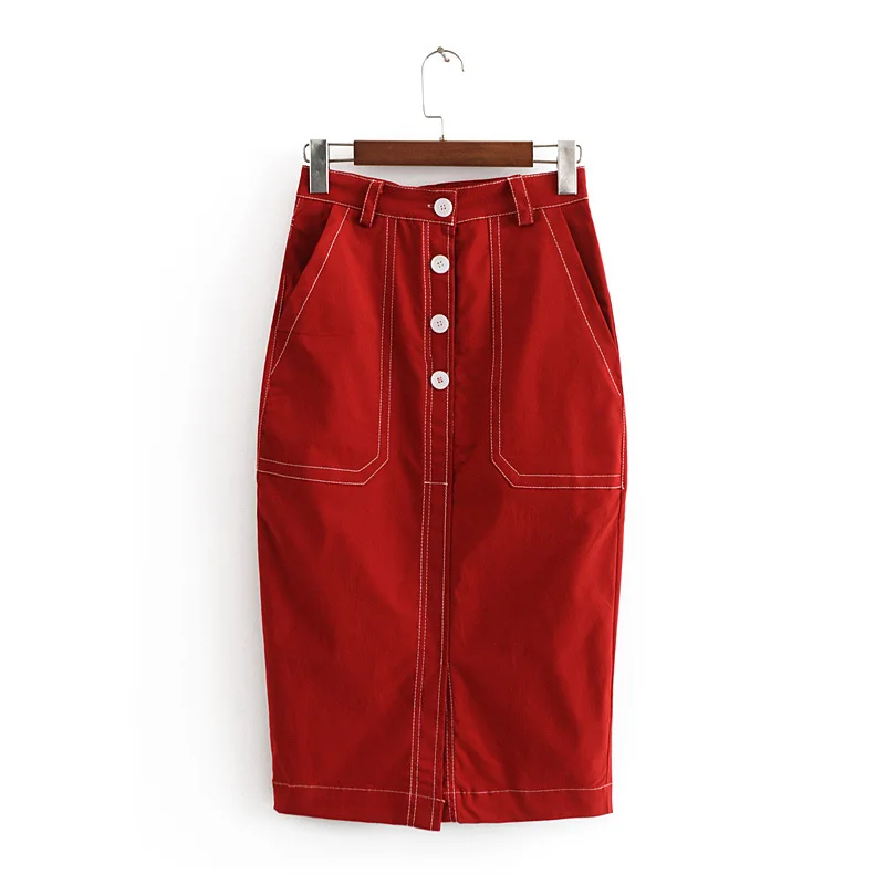 Buy Chic Summer Red Pencil Skirt Women High Waist