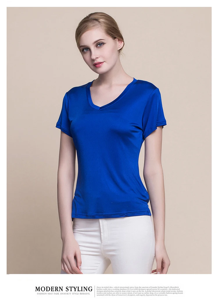 Hk rhyme Лето Шелковая Мода с v-образным вырезом футболки с коротким рукавом женская одежда шелковые вязаные