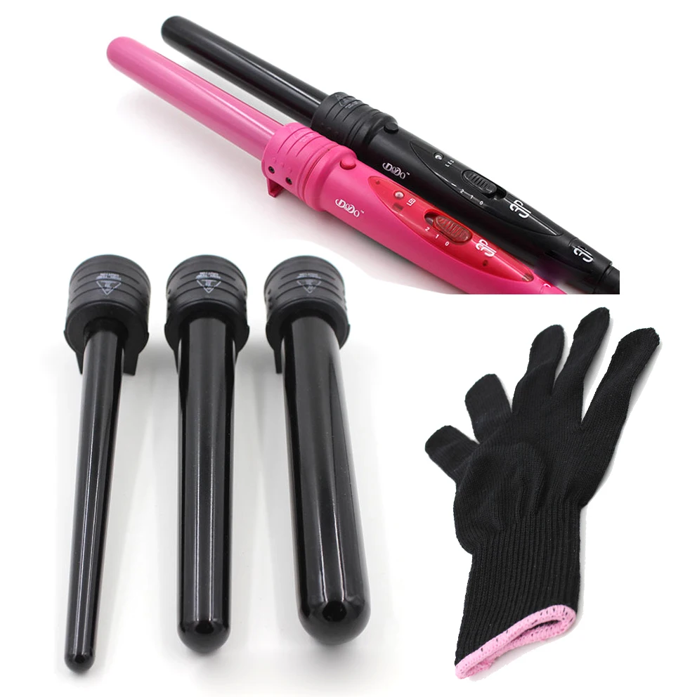 

3 Parts Hair Curler Set Clip less Curling Iron The Wand Interchangeable 3 in 1 Piece Tourmaline Series Curling wand Set F13PB