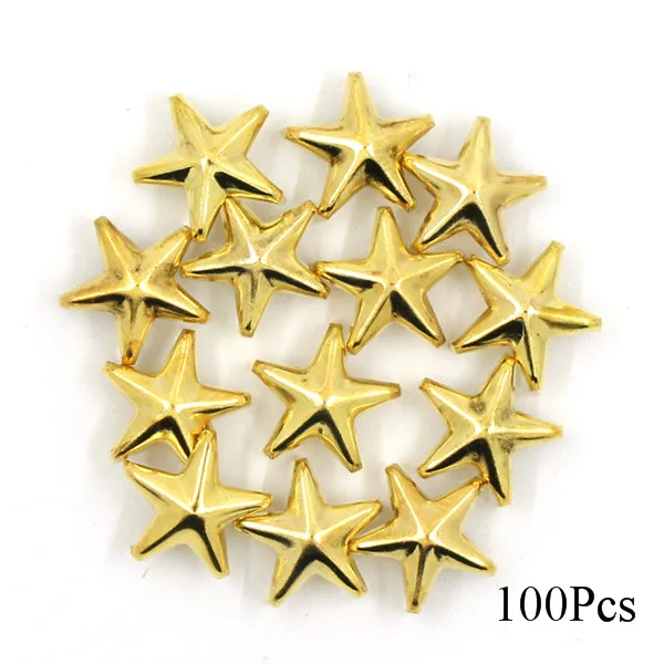 100 шт заклепки в форме звезды Серебристые Металлические 5 когтей для рукоделия для кожи 10 мм шпильки и шипы для одежды аксессуары в стиле панк - Цвет: Gold