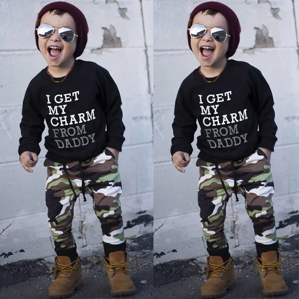 

MUQGEW Camouflage Pants Outfits Clothes Set M15+summer boys clothing Fashion Toddler Kids Baby Boy Letter T shirt Tops costume