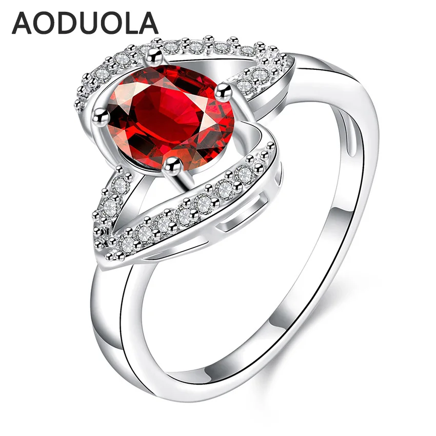 Butterfly Ring Silver Plated with Red Zirconia Women's
