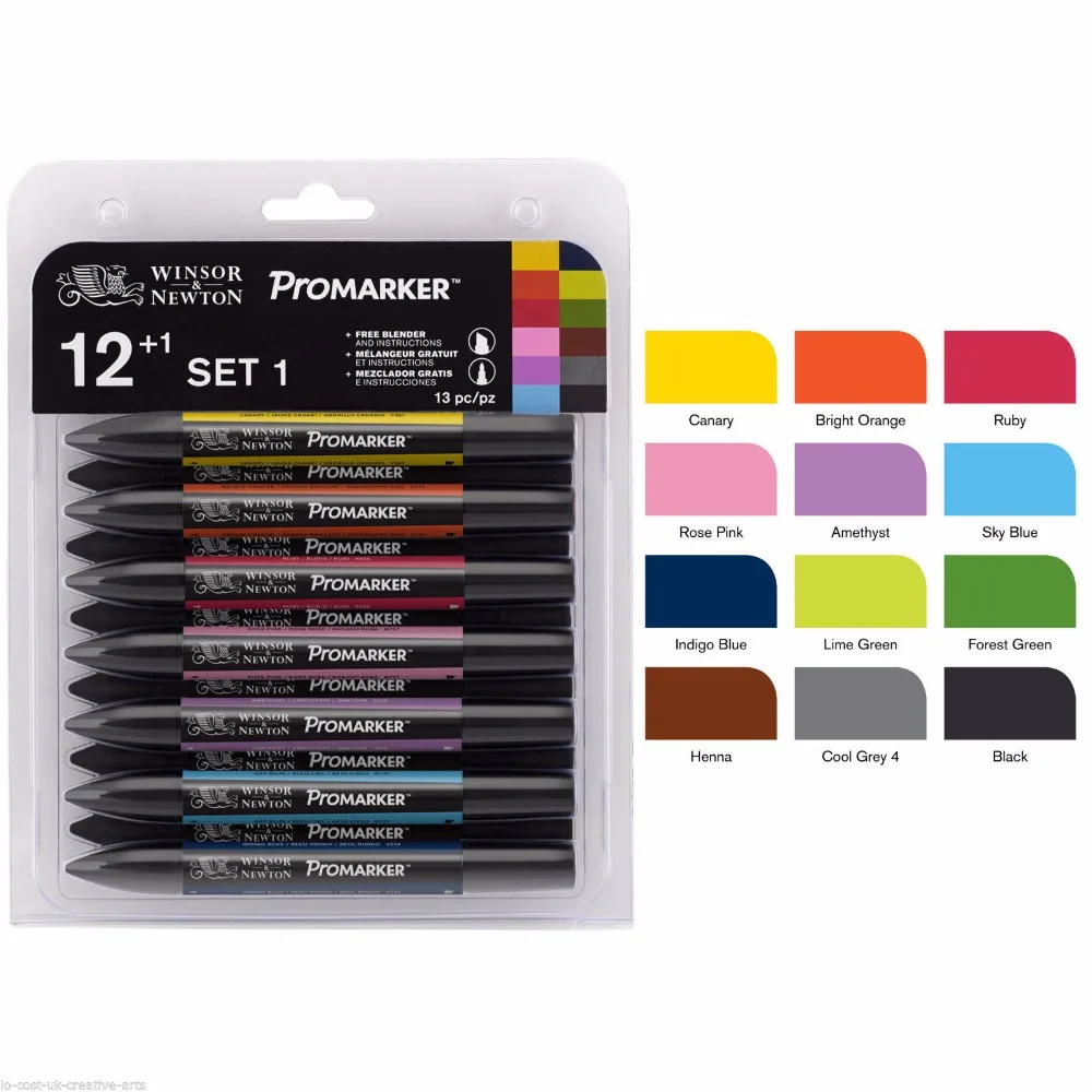 WINSOR & NEWTON Promarker 세트 트윈 팁 알코올 기반 마커 펜, 6 색 12 색 디자인 아티스트용 전문 마커