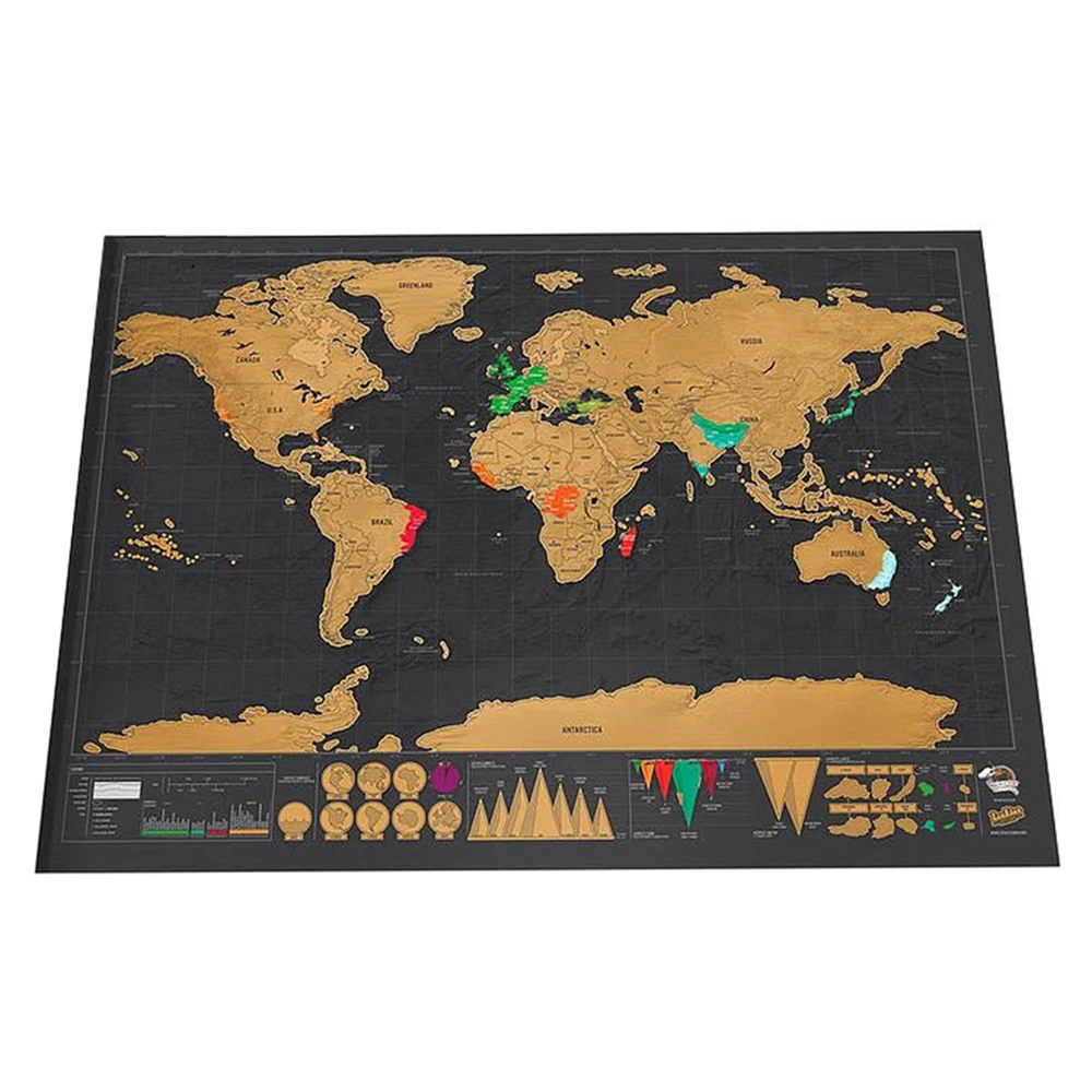 Deluxe Erase Black World Map Scratch off World Map персональные дорожные наклейки на стену