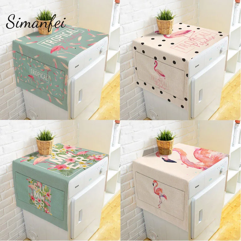 

Simanfei Roller Washing machine Cover 2019 Tropical Plants Flamingos Dust proof Covers Multi-function Table refrigerator Cover