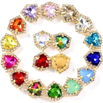 

20pcs 12mm Colorful Fat Tri-angle Shape Sew On Rhinestones With Golden Lace Claw Garments Jewellery for DIY Clothes Bags B1198