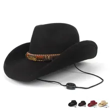 Модные женские мужские шерстяные полые западная ковбойская шляпа леди джентльмен Outblack Sombrero Hombre джаз шляпа фетровая шляпа Федора