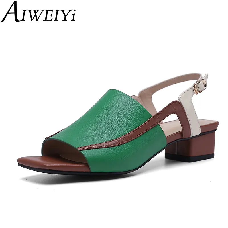 

AIWEIYi Ladies Shoes Black Green Gladiator Sandals Patch Color Party Wedding Shoes Summer Shoes Woman