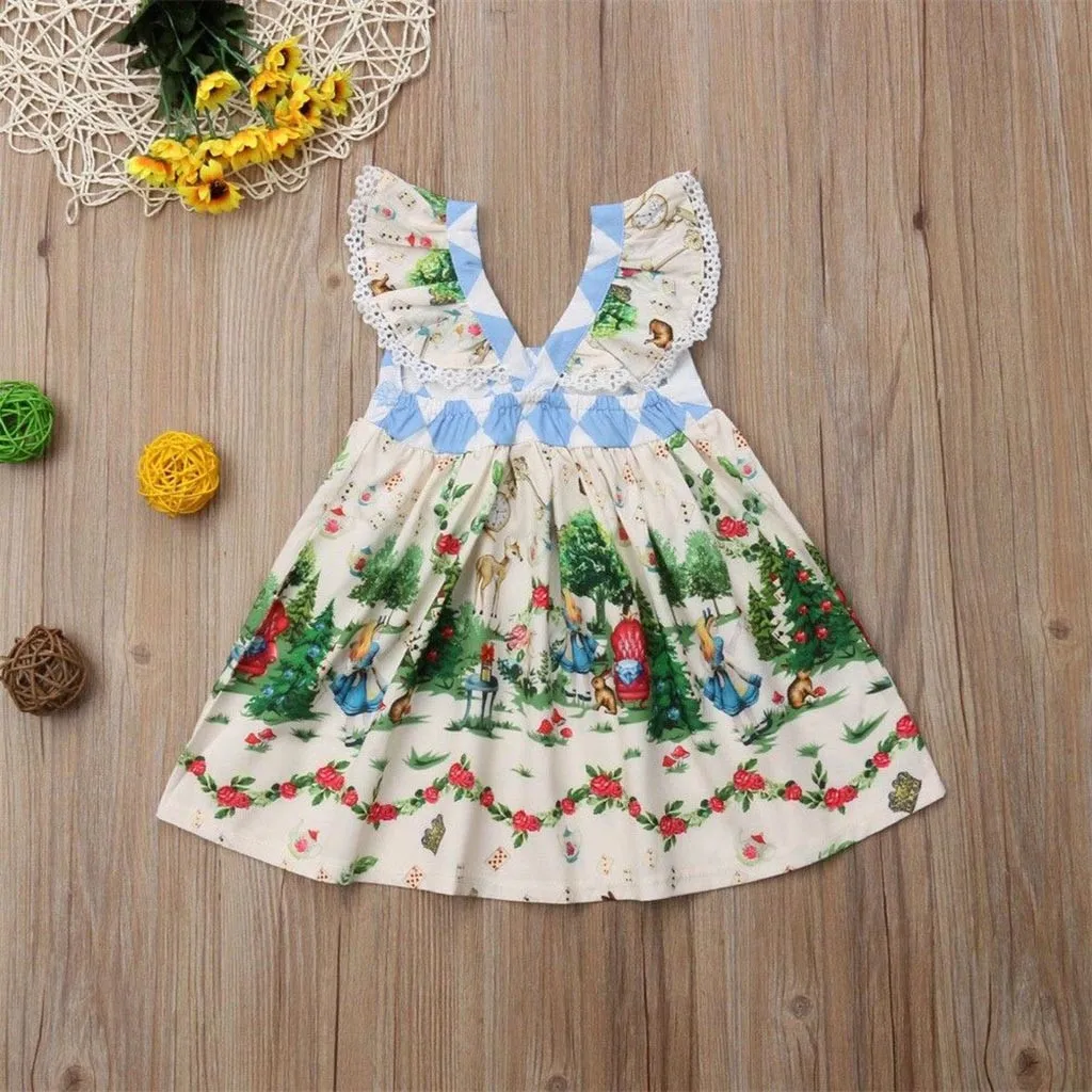 Toddler Kids Baby Girls Cartoon Floral Dress Princess Party Pageant Tutu Dresses