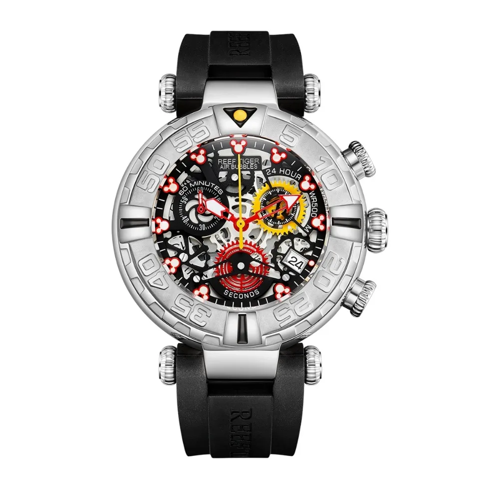 Reef Tiger RGA3059-S мужские спортивные Chronograp модные 10 бар водонепроницаемые Skelet кварцевые наручные часы с резиновым ремешком для часов