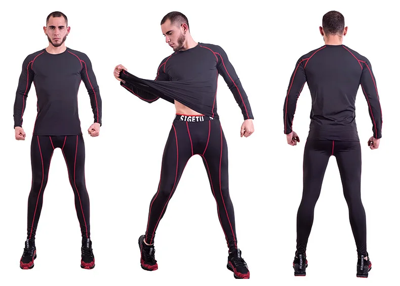 Man Compression Sports Suit Quick drying Perspiration Fitness Training MMA Kit rashguard Male Sportswear Jogging Running Clothes (11)