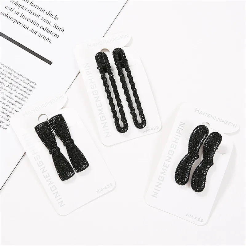 

New arrival Fashion women black double bow hairpins girl's lovely rhinestone hair clips cute Hair accessories elegant headwear
