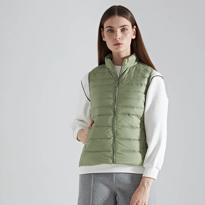 

Simple light brand name thin section down vest three-dimensional striped white duck down liner large women's winter jackets coat