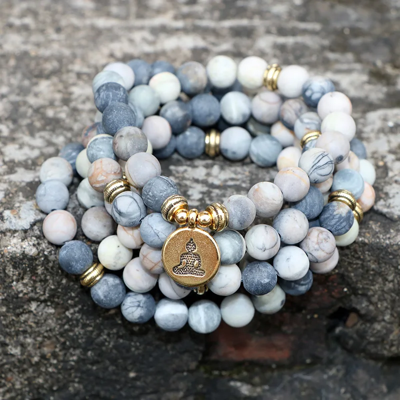 EDOTHALIA Будда золотого цвета Lotus Ohm Charm 108 Beads мала браслеты для женщин и мужчин