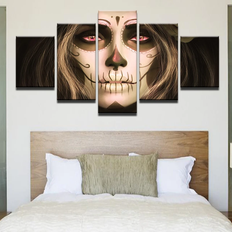 

Modern Home Decor Art Wall 5 Pieces With Frame Canvas Mexican Skull Painting Idea HD Picture Printed On Canvas