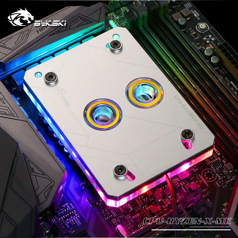 Bykski CPU RYZEN X MK RBW RGB Led CPU Water Cooling Block Silver for AMD AM2 AM3 AM4 TR4in Fans