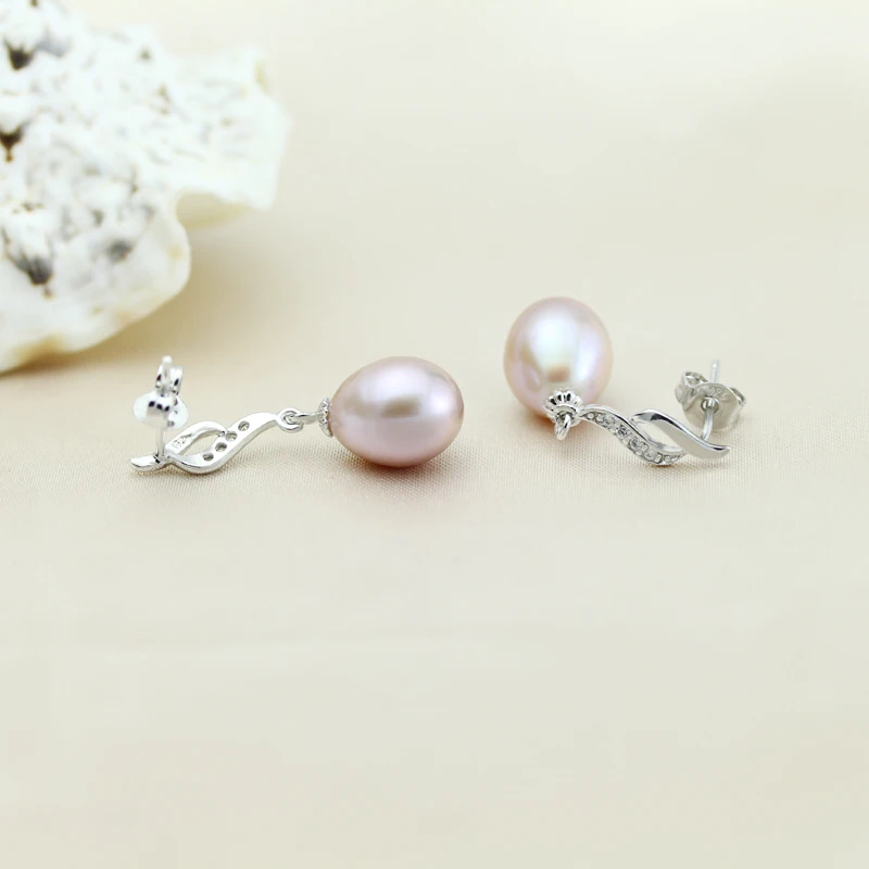 Белые серьги с жемчугом, серьги из натурального пресноводного жемчуга для женщин, свадебные жемчужные серьги из серебра 925 пробы, хорошее ювелирное изделие - Цвет камня: Purple Pearl Earring