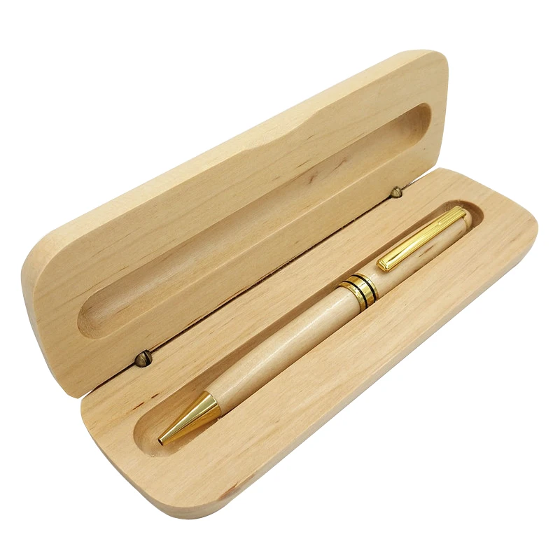 

One Set Pen with Pencil Case from Nature Maple Wood Wooden Stick Storage Box 0.5 mm Black Ink Refill Gift Office School Supplies