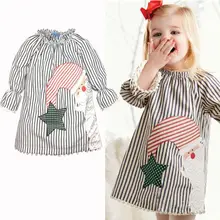 2016 Popular Christmas Baby Girls Dress Baby Girl Long sleeve Stripe Santa Party Wedding Prom Fancy