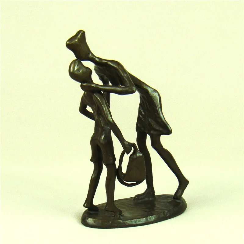 Touching Copper Mother And Son Statue Abstract Metal Maternal Love