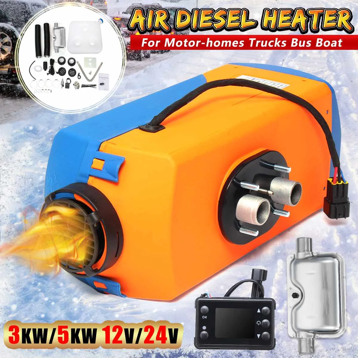 

Autoleader Car Air Parking Diesel Heater 12V/24V 3W/5W Car Heater With 10L Diesels Tanks Rotary Switch For Motor Trucks Bus Boat