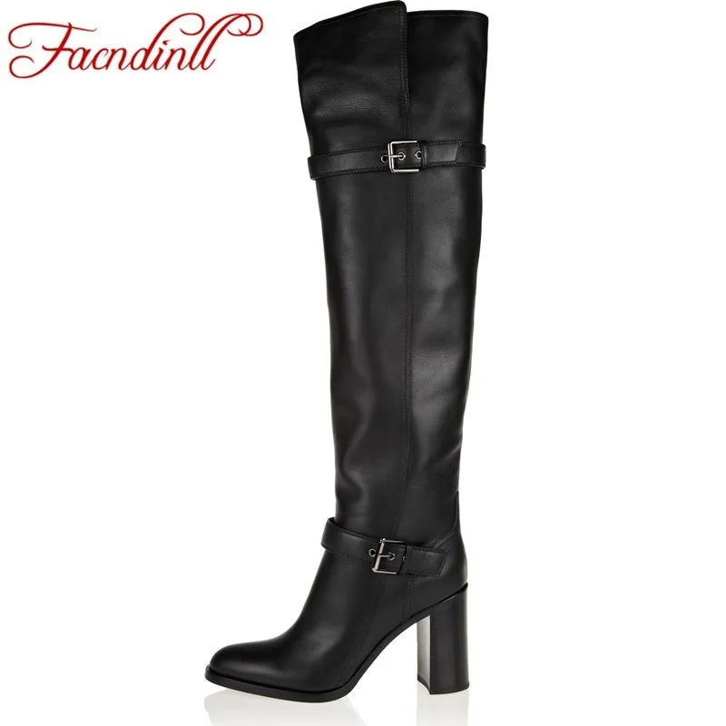 

FACNDINLL brand shoes autumn winter boots women over the knee boots european american style black high heels warm riding boots