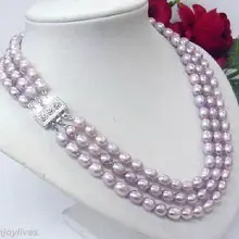 Благородный 3 ряда натуральная фиолетовый жемчуг рис бусины белый кристалл застежка цепочки и ожерелья ювелирные изделия слово