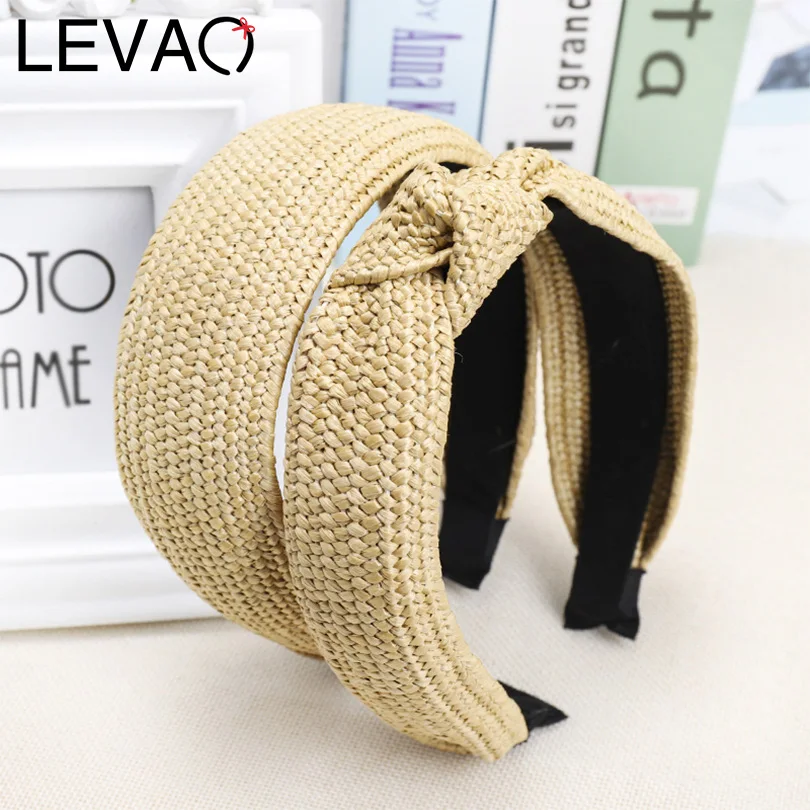 

LEVAO Korean Style Solid Knotted Handmade Straw Headband Turban for Women Girls Hoop Bezel Hairbands Hair Accessories Headwear